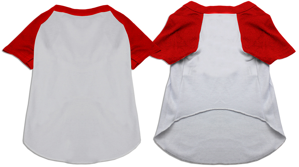 Raglan Baseball Pet Shirt White with Red Size Large
